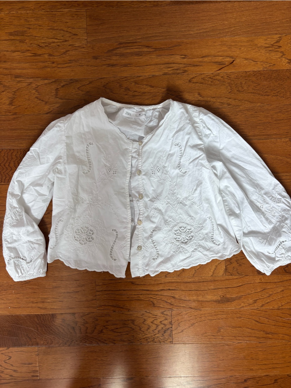 Zara White Embroidered Eyelet Button-Front Top